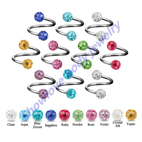 Showlove-40pcs/Лот смешанный стиль ювелирные изделия для тела CZ драгоценный камень серьги для бровей Кольца, подковы штанга кольца серьги пирсинг