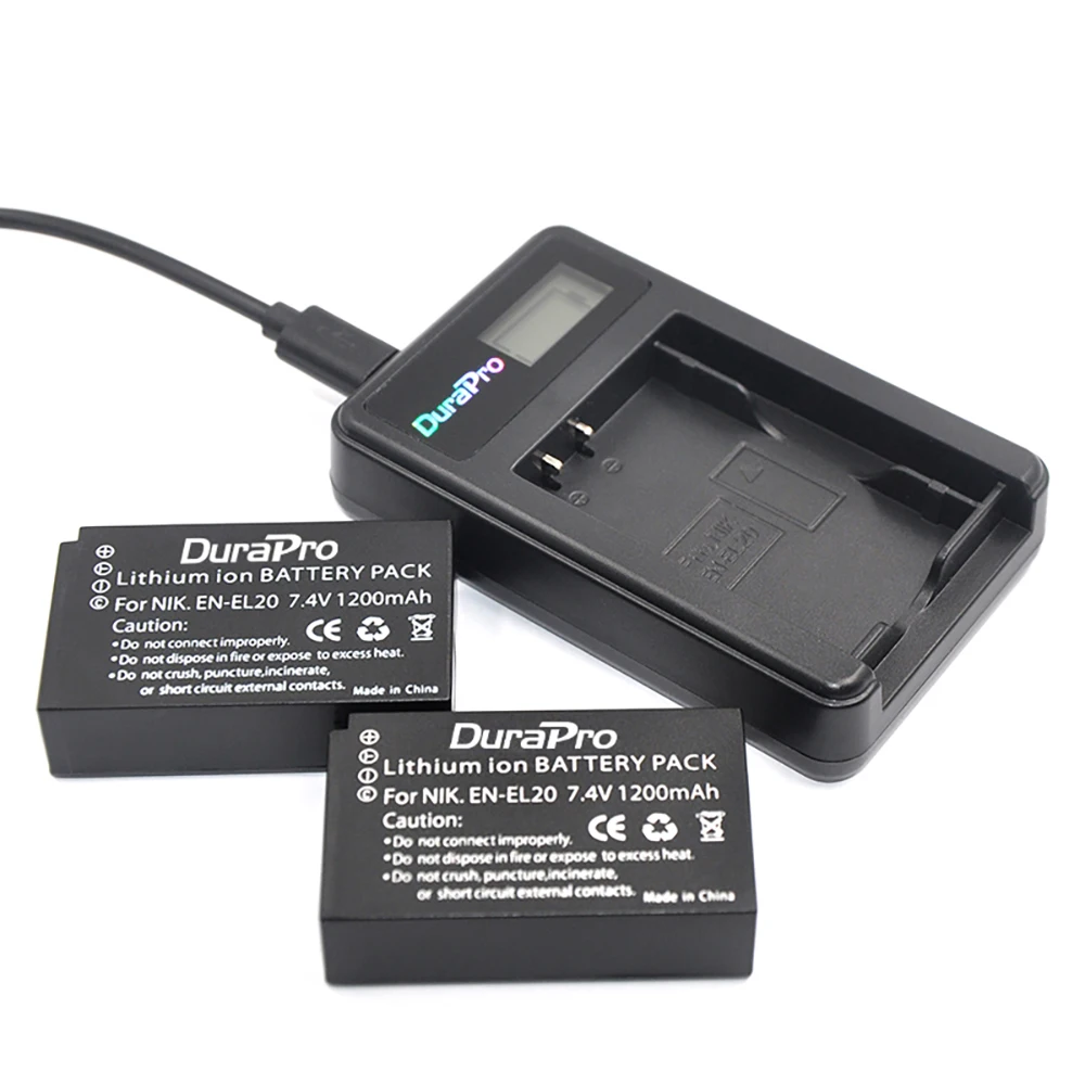 Durapro 2 предмета 1200 мАч EN-EL20 RU EL20 ENEL20 Перезаряжаемые Li-Ion Батарея+ ЖК-дисплей USB Зарядное устройство для объектива NIKON 1 J1 J2 J3 S1 Камера