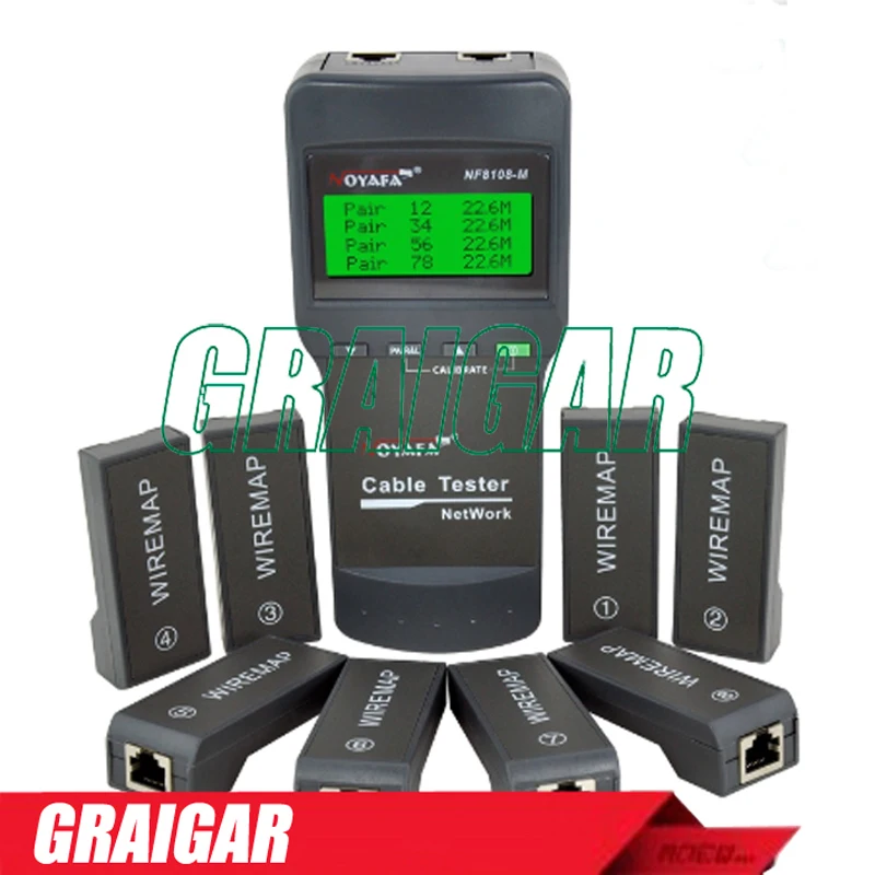 

Multifunction NOYAFA NF-8108-M Network LAN Phone Cable Tester Meter Cat5 RJ45 Mapper 8 pc Far End Test Jack English Operation