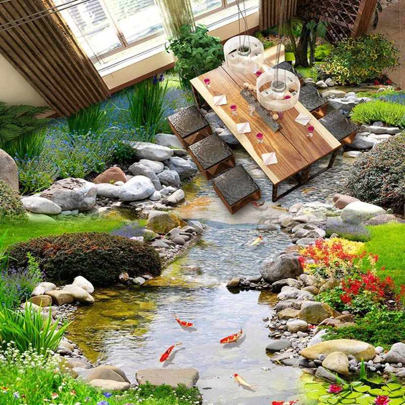 Custom Floor Wallpaper Park Rivers Living Room Bathroom 3D Floor Mural Paintings Wear Non-slip Thickened Self-adhesive Wallpaper
