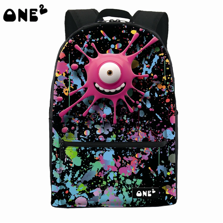 2016 ONE2 Design big eye monster pattern nylon custom school bag best
