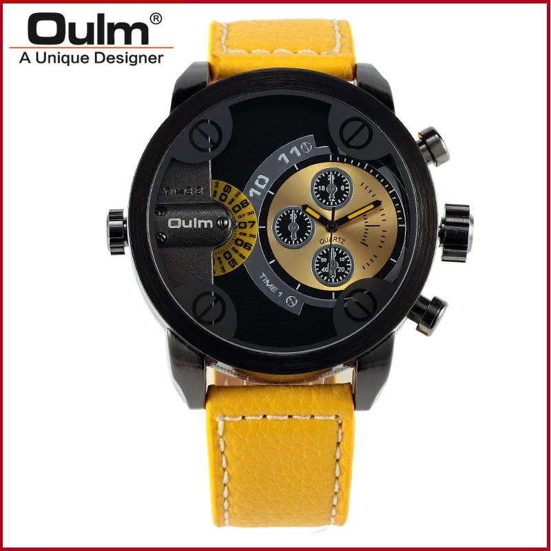 Топ Oulm часы мужские большие размеры военные кварцевые креативные два времени