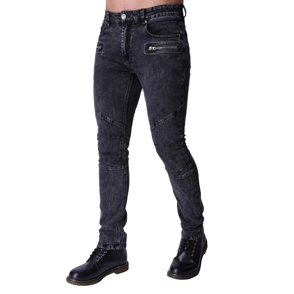 Байкерский Подиум 2017 мужские подиум Стрейчевые джинсы потертые снежные серые