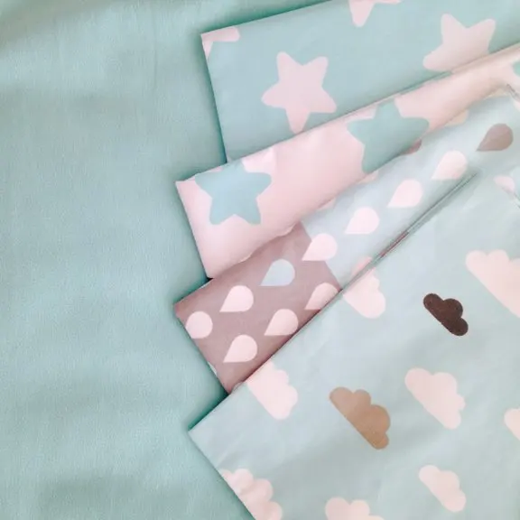 4pcs/lot 40cm*50cm Stars Clouds Raindrops Printed Cotton Fabric for Home Textile Bedding Quilting Tissue Tecido to Patchwork