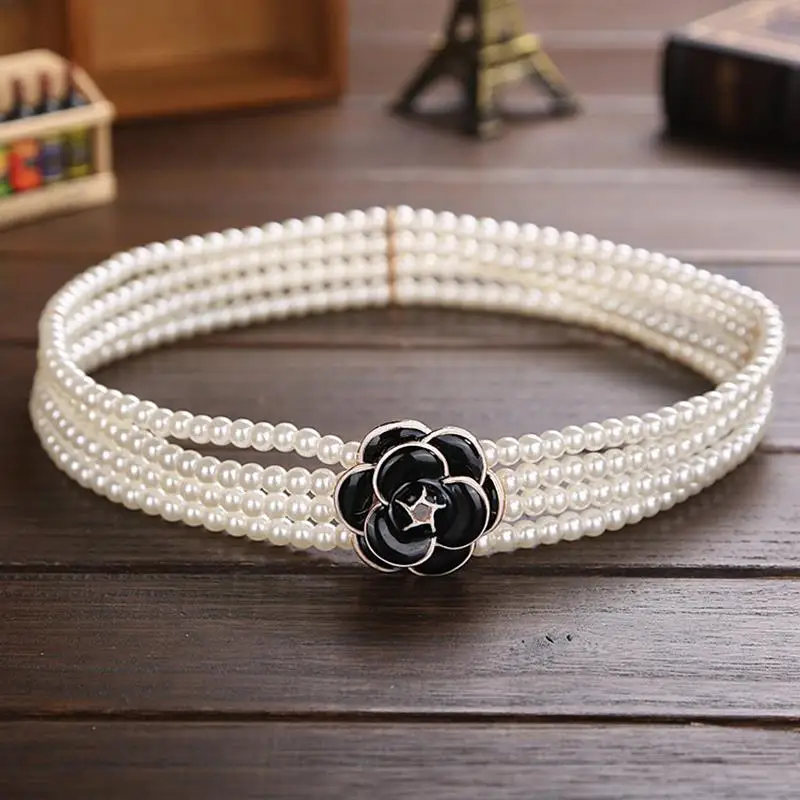 FEECOLOR эластичный пояс женские жемчужные пояса четыре ряда Beadings Пояс с цветочными