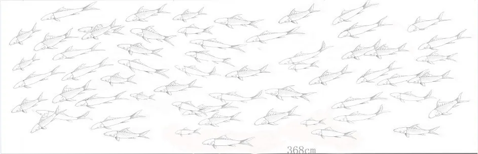Ручная роспись шелковые обои рыбы картина wallcover стикер