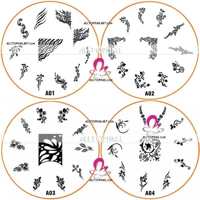 7 см тиснения серии Дизайн ногтей изображение шаблона штемпеля плиты 400 шт./лот A_Grade Нержавеющая сталь большой штамповка плиты изображения A01-A40