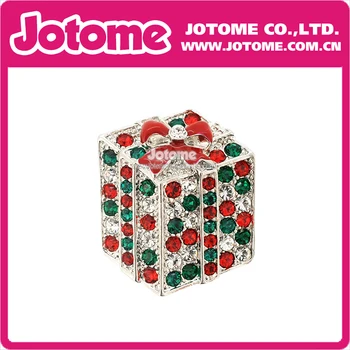 

100pcs/lot Christmas Gift Box with Bow Colorful Rhinestone Crystal Brooch Pin Fashion Jewelry