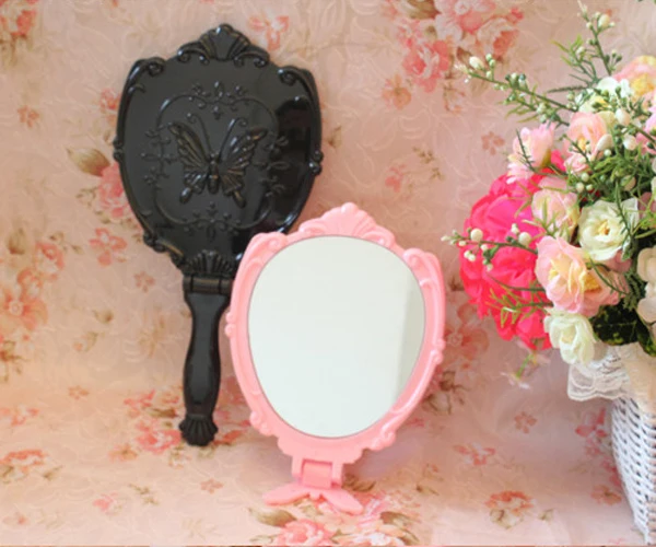 100X черный Винтаж бабочка Пластик косметическое зеркало девушка макияж зеркало девушка Размеры 7,3 см* 13 см