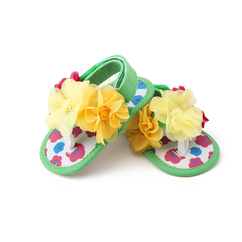 Delebao Newdsign Baby Sandals Yellow Flower Cotton Soft Sole Summer Sandals For 0-18 Months Baby Shoes