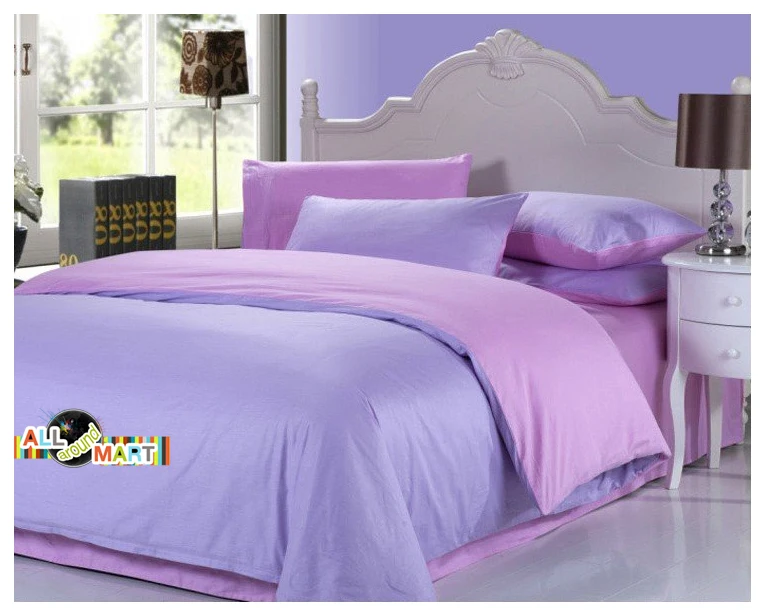 Free Shipping 4pcs Cotton Contrast Color Bedding Set Pink And Light Free Shipping 4pcs Cotton Contrast Color Bedding Set Pink And Light Purple Simple Comfortable Fashion Modern Birthday Gift In Sets From Home
