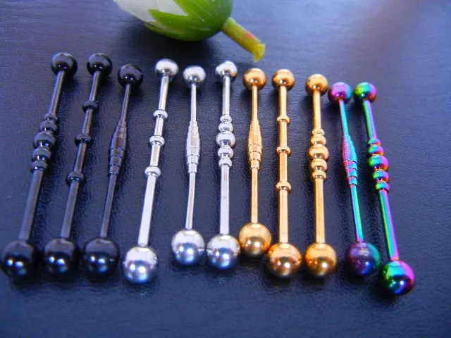 Lot 50pcs Free Shippment 14g Anodized Industrial Ear Barbells Body Jewelry Ear PiercingMIX Colors and Styles