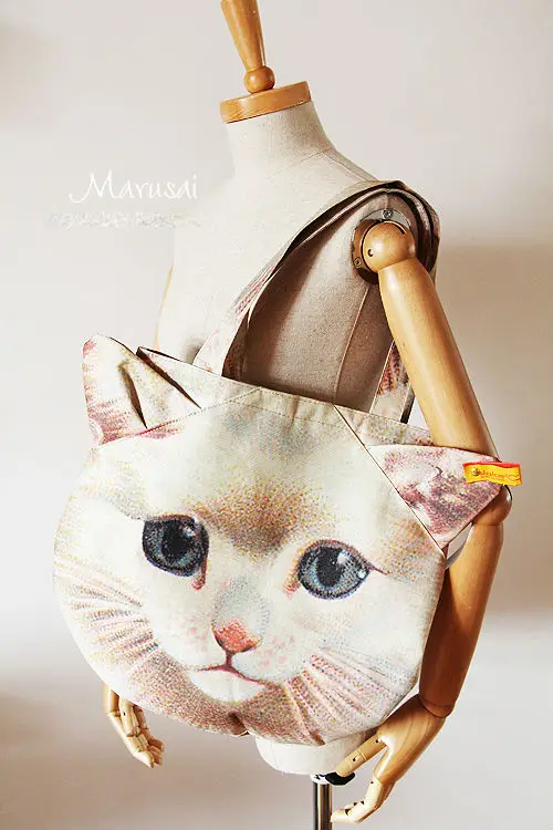 Leving Cat head canvas shopping bag shoulder bag handbag bag