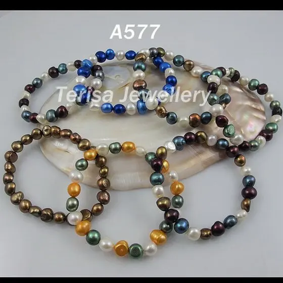 A577 # оценка aa. Естественная фреш вода жемчуг barcelet. Размер : 8-9mm.Mix цвет. Прорезиненная тесьма Bracelet.7pcs / много