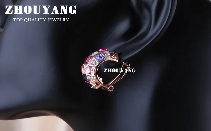 ZHOUYANG ZYE065 небольшой клип золотые, розовые серьги цвет серьги натуральная оптовая продажа австрийского хрусталя
