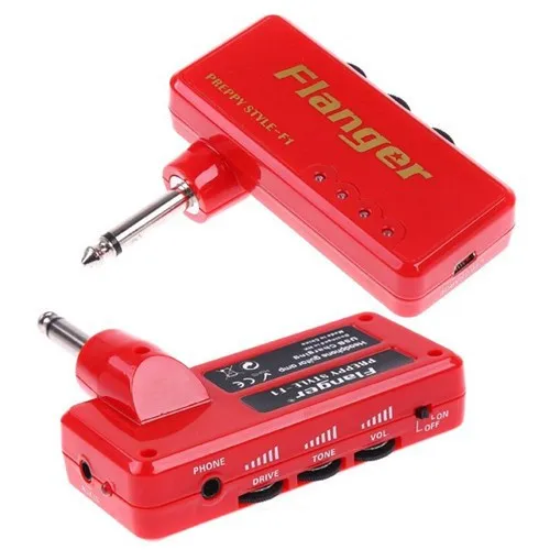Flanger F1 Blue Red Miniature Portable Headphone Guitar AMP Amplifier Guitar Effects Free shipping