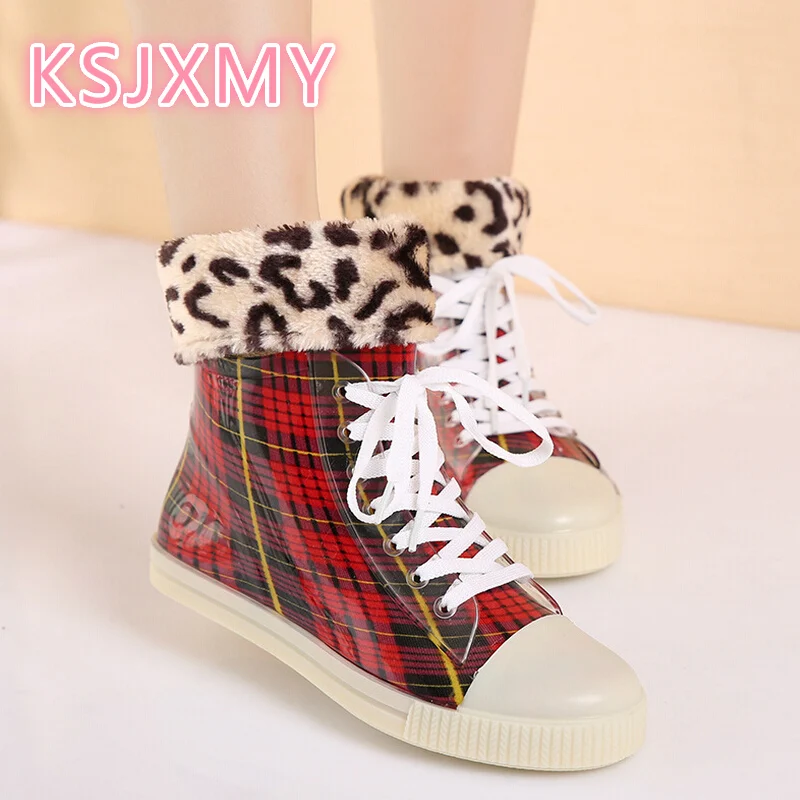 

Detachable Warm Flat Casual Canvas Ankle Boots Student Glue Shoe Non-slip Single Rain Shoes Boots Outdoor Rubber Water Shoes