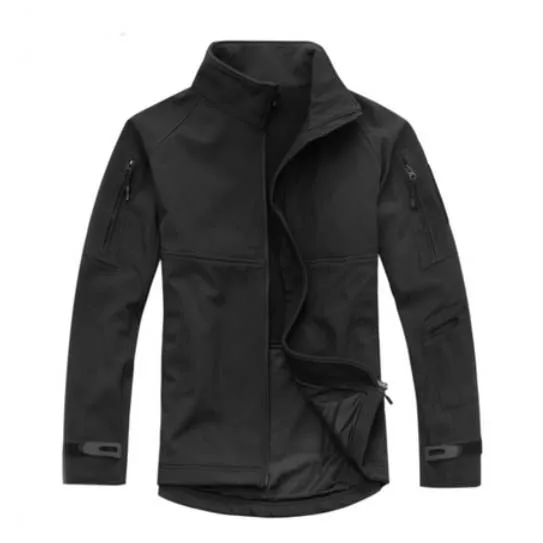 

Outdoor Breathable Softshell Jacket Men's Black Tactical Hunting Waterproof Windproof Jacket Soft shell with Fleece Lining