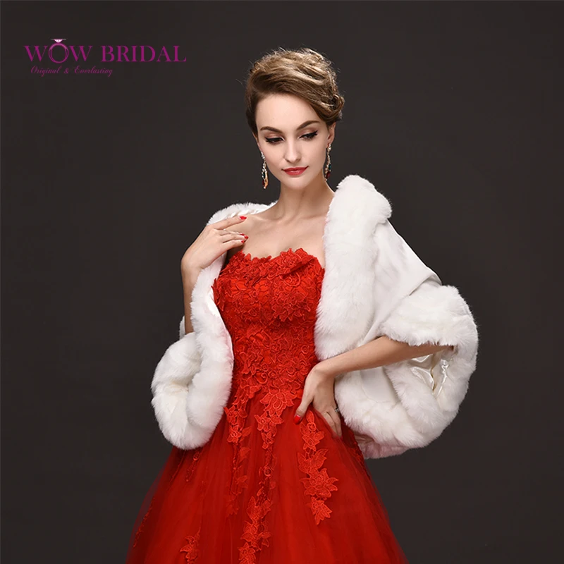 Wowbridal Изящные Белые Свадебные Wrap Покорной Искусственного Меха Крест Крест Лацкан Шаль Свадебное Пальто Аксессуары