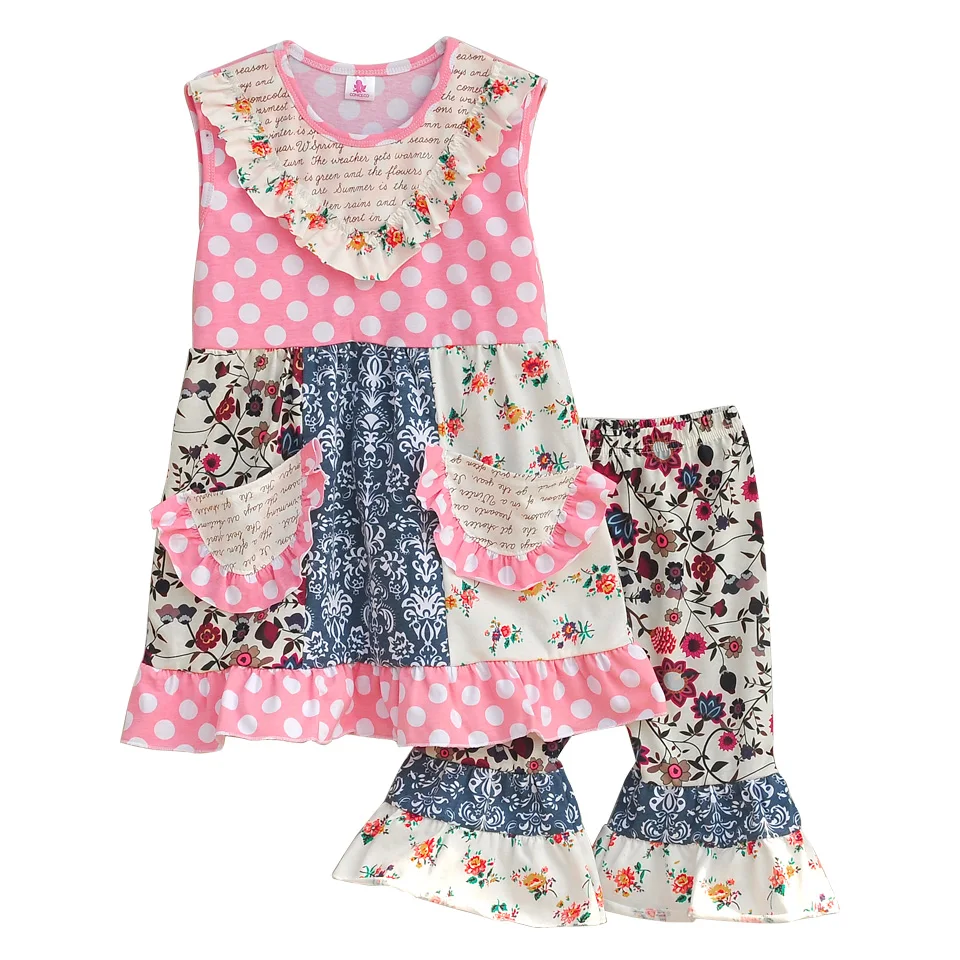 Persnickety Remake Baby Girls 2 Pcs Sets Bib Polka Dot Top Floral Shorts Cotton Hot Sale