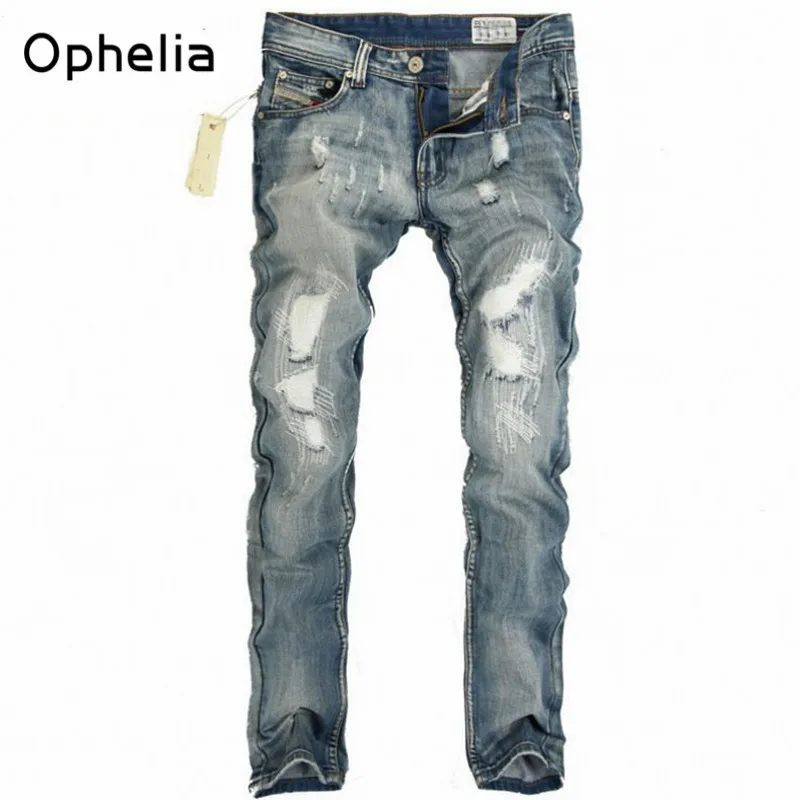 Men Jeans Slim Straight Jeans Male Hole Jeans Pants Casual Denim Trousers High Quality destroyed ripped