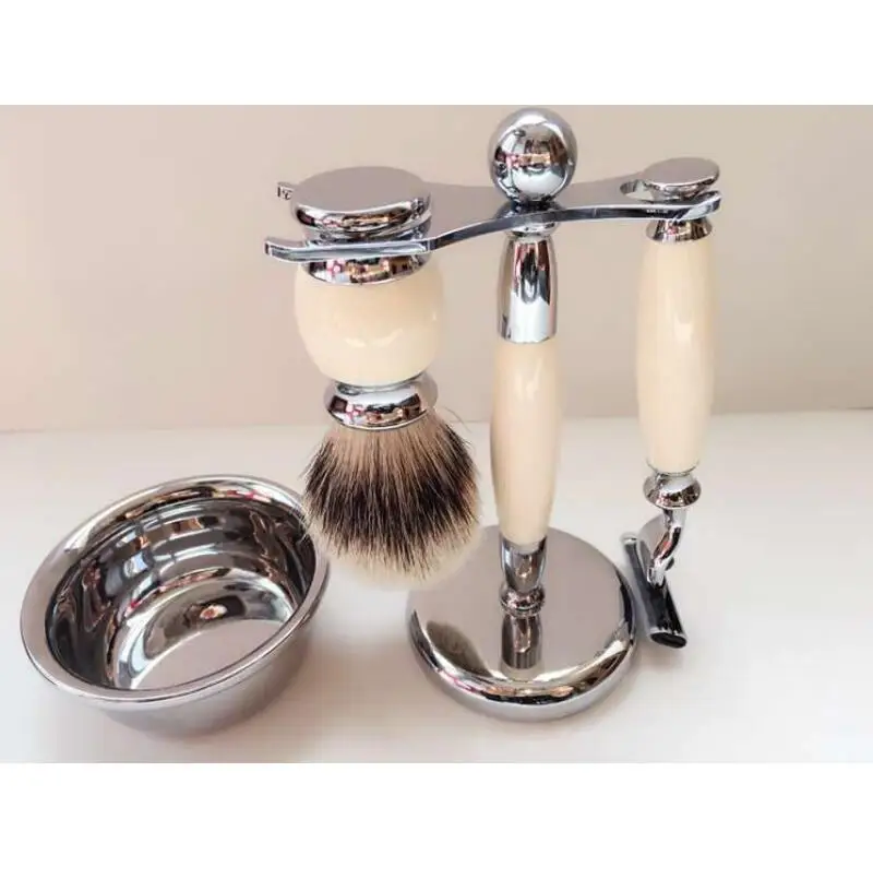 

Beard Brush Set Men's Shaving Set -- De Razor, Badger Brush, Chrome Bowl, GBS Soap And Stand.FH-10148