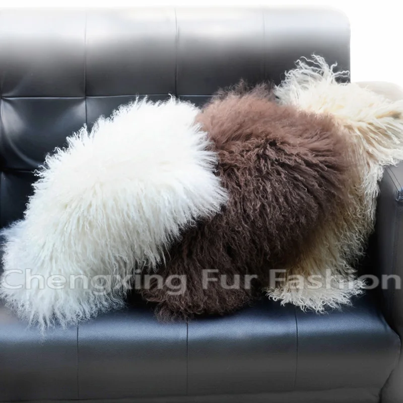 

CX-D-04 FREE SHIPPING 2018 NEW CURLY MONGOLIAN LAMB FUR PILLOW COVER FUR CUSHION