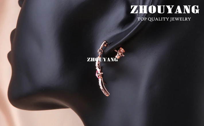 ZHOUYANG одежда высшего качества Элегантный Морская звезда кристалл розовое золото цвет серьги гвоздики ювелирные изделия оптовая продажа