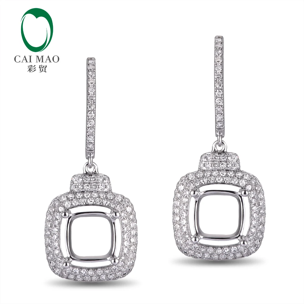 

Hot Sale Free shipping Cushion 7.5mm 18k White Gold 1.06ct Natural Diamond Semi Mount Earring Snow Shape