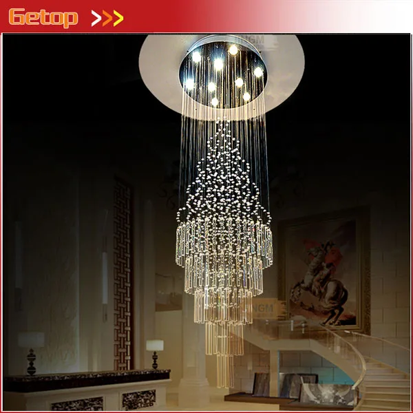 

ZX K9 Crystal Spiral Long Hall Chandelier GU10 LED Light Pendant Lamp Staircase Lobby Living Room Corridor Lamp Hot Sale