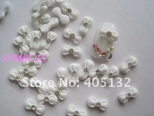 rbr-4-2 Wholesale 200pcs/bag White Resin Round-Head Rhinestone Bowknot Nail Art Decoration Bow Decoration