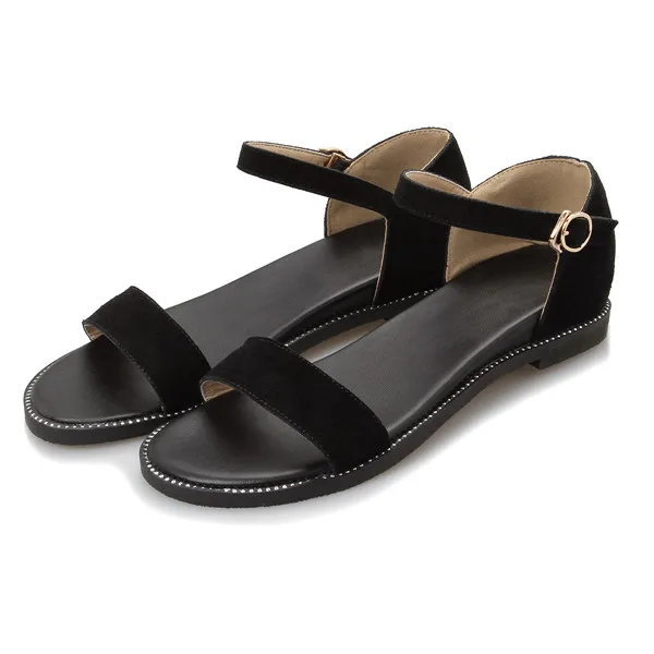 Meotina/Женские босоножки; обувь из натуральной кожи; летние туфли на плоской подошве; высокое качество комфорта сандалии из натуральной кожи; цвет белый, черный большой размер 42, 43 - Цвет: Черный
