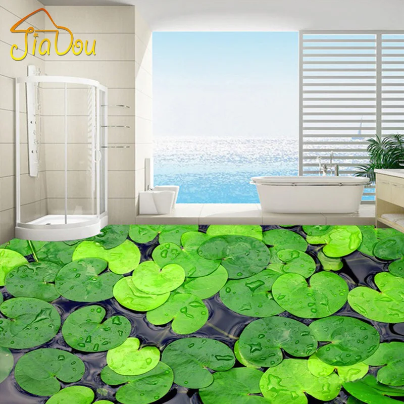 

Custom Photo Wallpaper Modern 3D Green Leaves Floor Decor Paintings Bathroom Kitchen Waterproof Non-slip Self-adhesive Wallpaper
