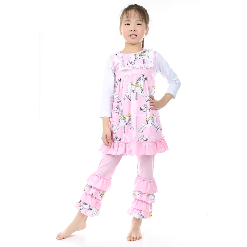 Kaiya Angel, с персонажами из мультфильмов для детей эксклюзивная одежда леггинсы с рюшами комплект одежды,, розовая детская одежда для малышей лошади верхняя одежда