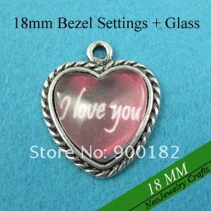 18mm Heart Bezel Settings, Cabochon Bases + Match Clear Glass Cabochons Great for Pendants or Earrings