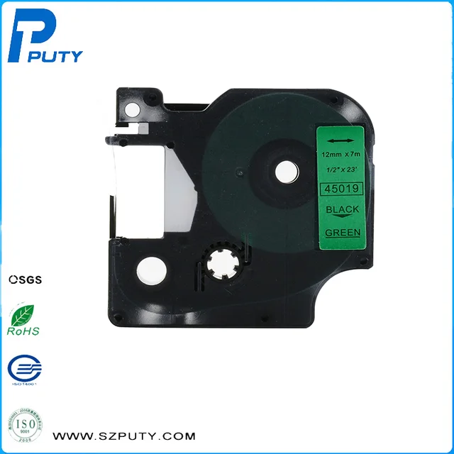 Cheap Factory Price 3pcs/lot 12mm Black on Green Compatible DYMO D1 Label Tape 45019 for Dymo Label Printer
