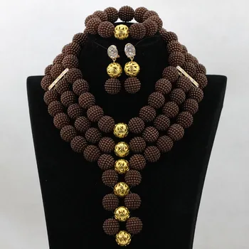 

Elegant Coffee Brown Women Bridal Jewellery Set My Jewellery Design Brand Jewelry Balls Necklace Set Free Shipping WA822