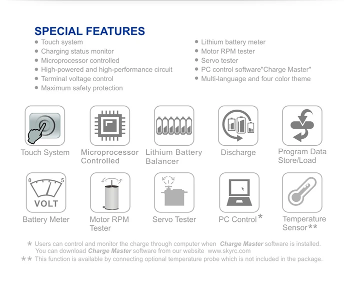 SKYRC T6200 Профессиональный Баланс Зарядное устройство/Dis зарядное устройство батарея метр/двигатель RPM тестер/сервопривод тестер