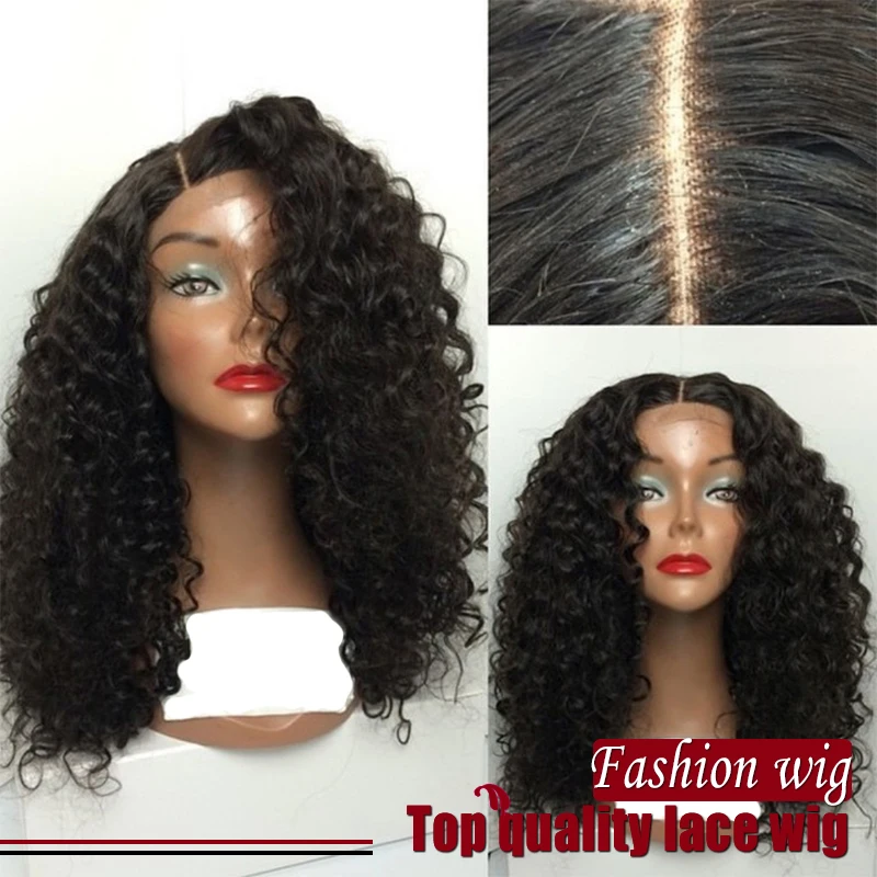 

2017 New Look Curly Wigs Black Synthetic Lace Front Wigs Free Parting Dark Roots Heat Resistant Hair Wigs African American Wigs
