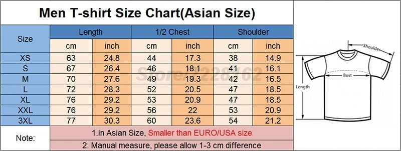 Asian T Shirt Measurement Chart