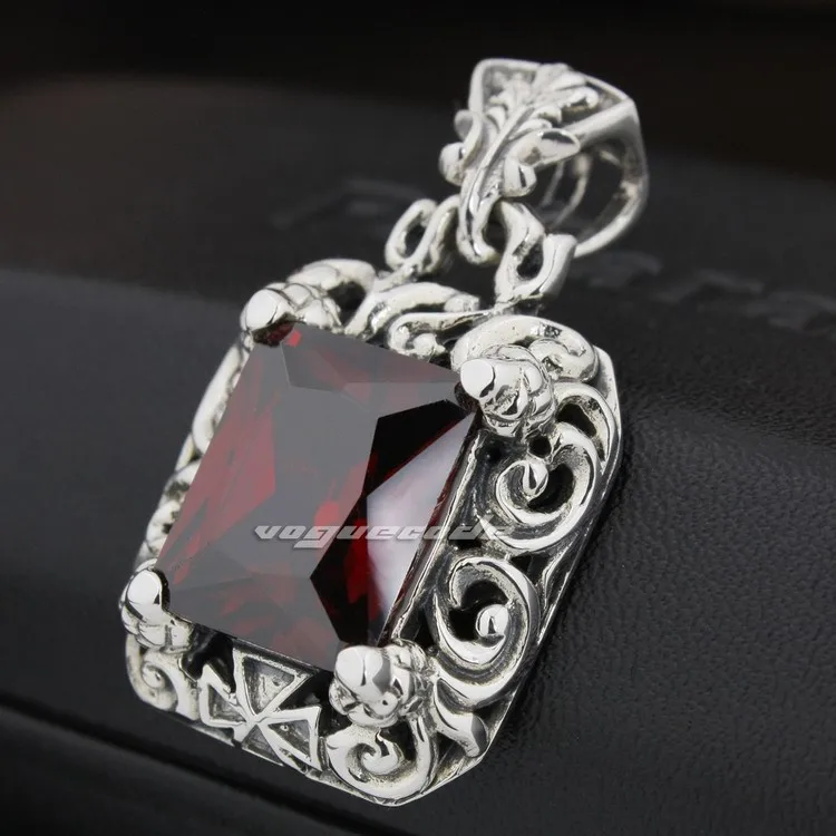 LINSION огромный красный CZ 925 пробы Серебряный Мужской Байкер Панк кулон 8P007