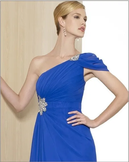 Новое поступление сексуальное Макси платье vestido de festa с длинным Голубой шифон бисером одно плечо Элегантные Вечерние Нарядные платья