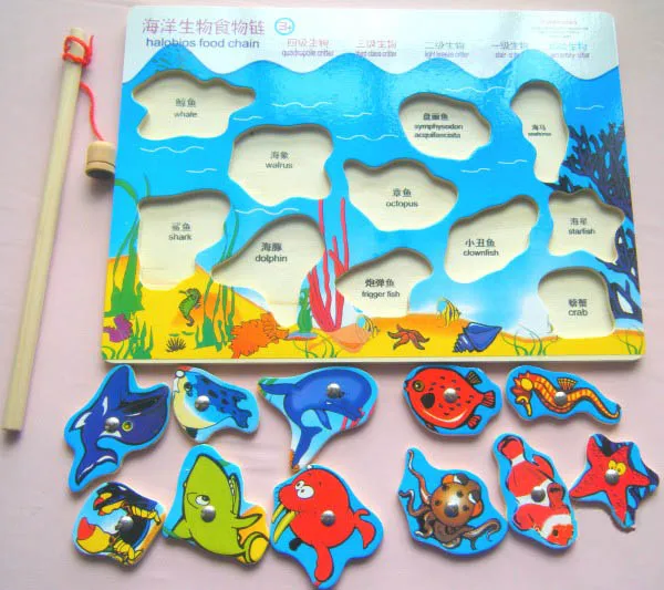 Детский деревянный магнитный пазл рыбалка игра, детская деревянная Магнитная игрушка-головоломка, развивающая настольная игра для детей