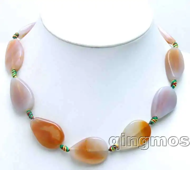 Большой 20*30 мм Pink форму капли Torsion камень 17 "ожерелье с многоцветной нити-nec5650