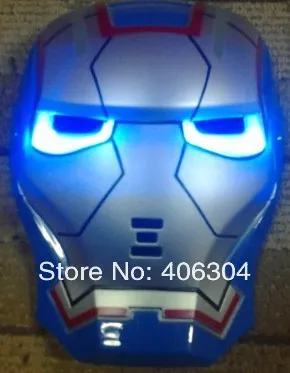 Стиль, светящиеся глаза, Синий Маска Железного человека с светодиодный свет, маскарадные маски, 90 г за штуку, 10 шт./лот