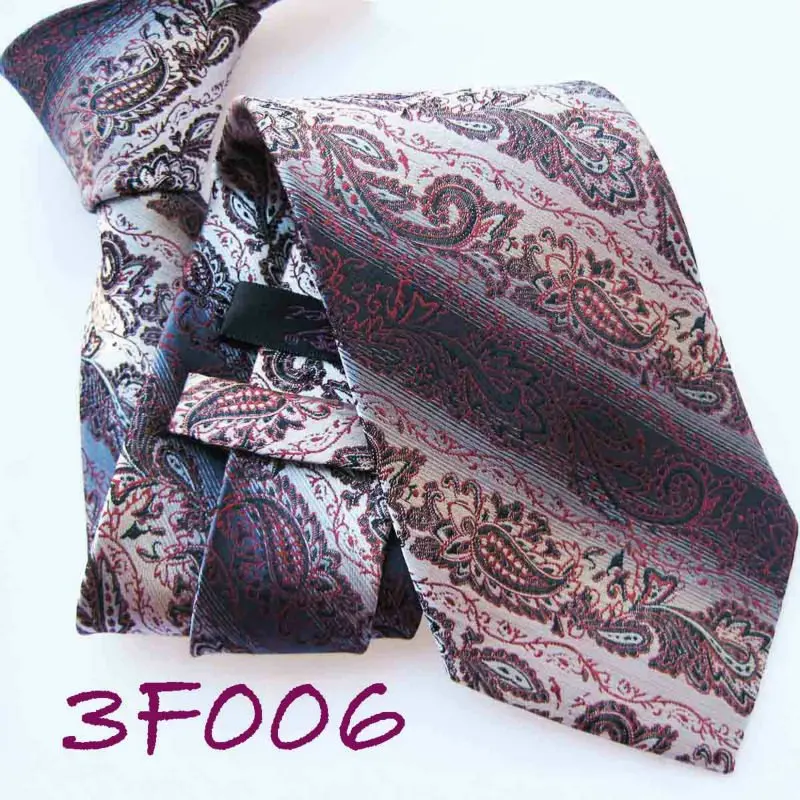 Yibei Для мужчин S Галстуки ретро серебряный с темно-красными полосами Florals Тканые галстук шелковый галстук моды Галстуки для Для мужчин платье рубашки Свадебные