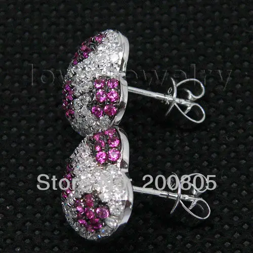 Винтажные серьги в форме сердца, 12 мм, 18 К, белое золото, бриллианты, розовый Рубин, E150A