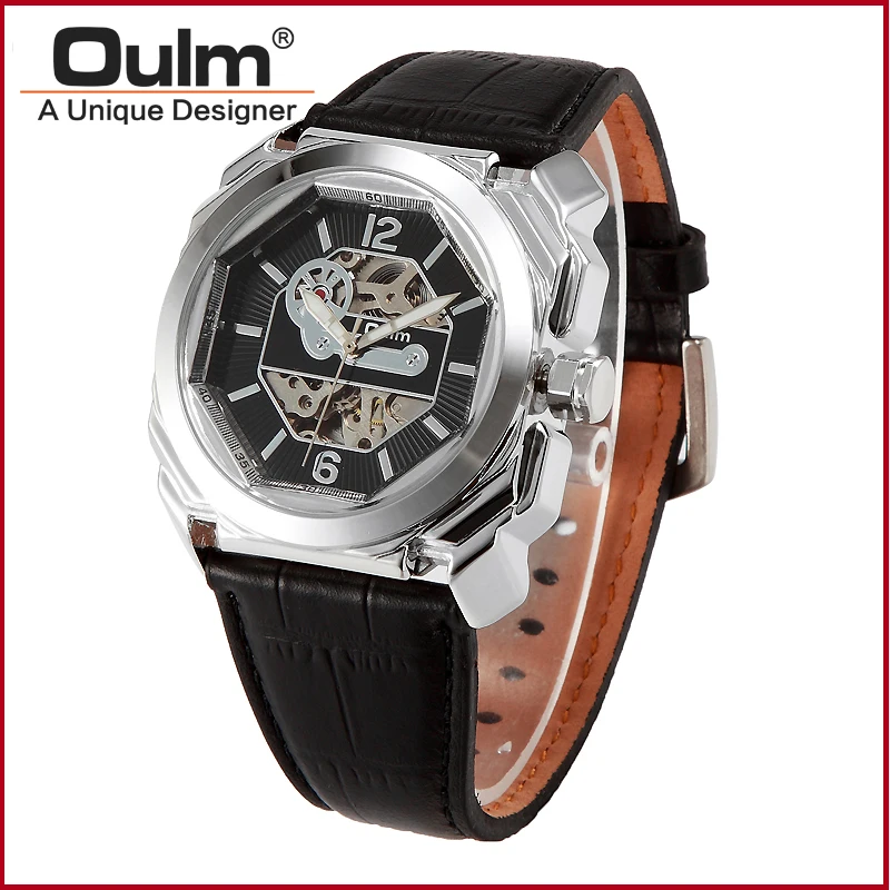 PNP and Gold Plating Alloy Case Genuine Leather Band Mechanical Hand Wind Watches Express Man Watch