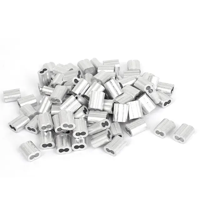 UXCELL 100Pcs Wire Rope Aluminum Sleeves 5/64″ Clip Fittings Loop Sleeve Cable Crimps With Double Holes Lifting Sling Tools