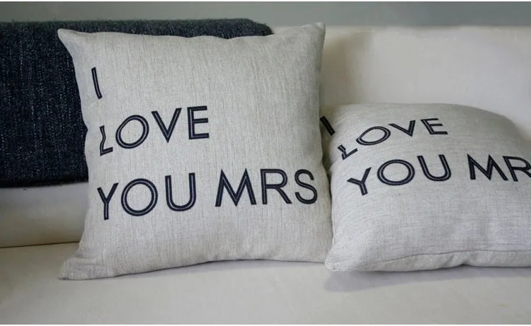 2 шт. LOVE MRS& MR Lovers Подушка свадебные подарки хлопковая диванная подушка, льняная подушка, подушка для дивана автомобильные подушки